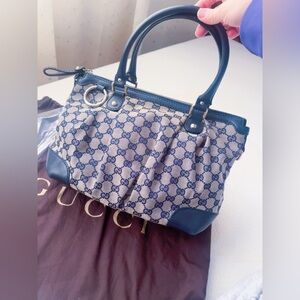 Gucci GG Canvas Sukey Handbag/Shoulder 2WAY Beige Brown navy blue Leather Satche